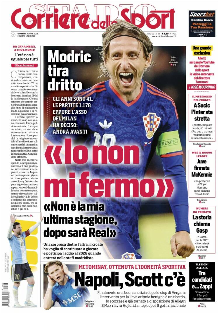 Portada de Corriere dello Sport (Italia)
