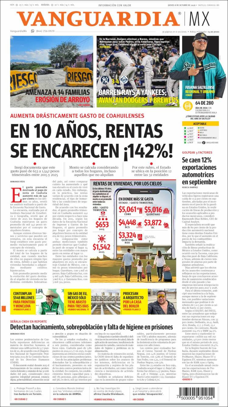 Portada de Vanguardia (M&eacute;xico)