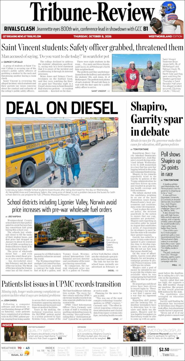 Portada de Tribune-Review (USA)