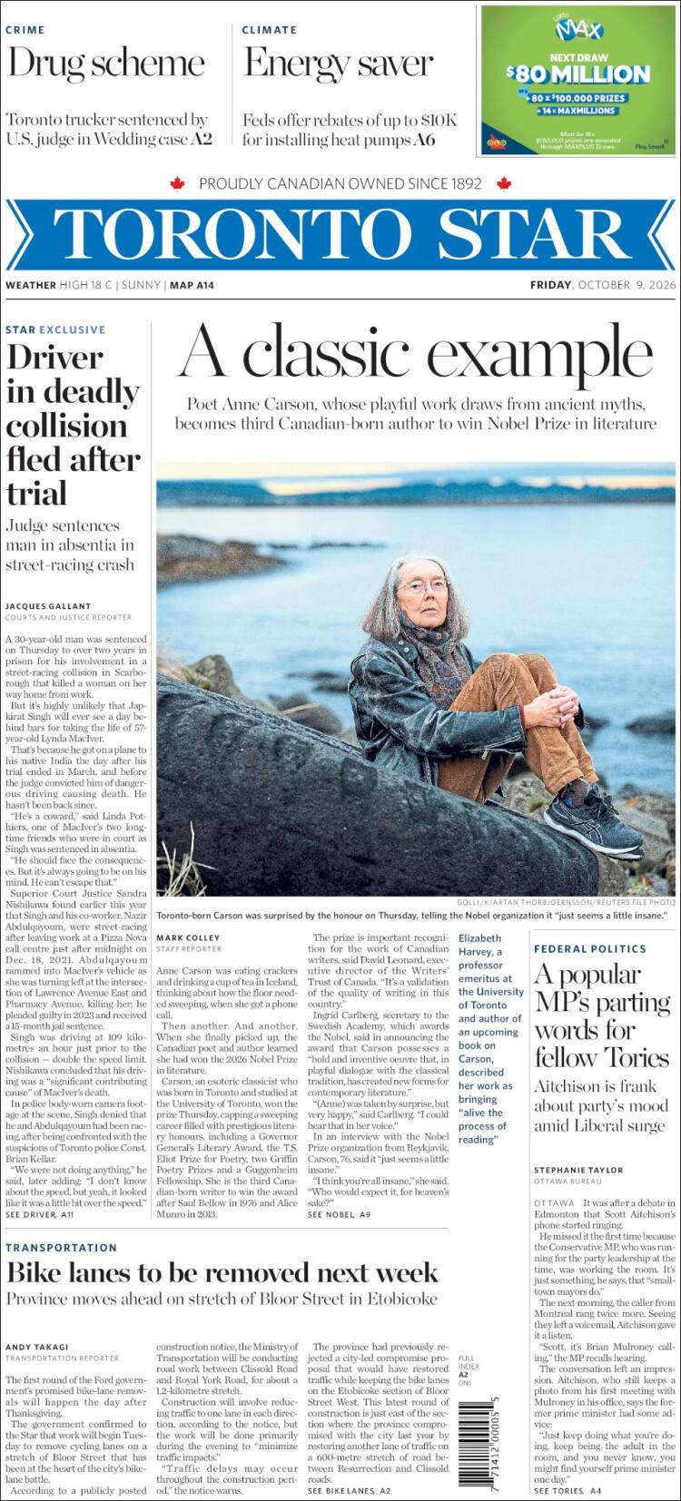 Portada de The Toronto Star (Canad&aacute;)