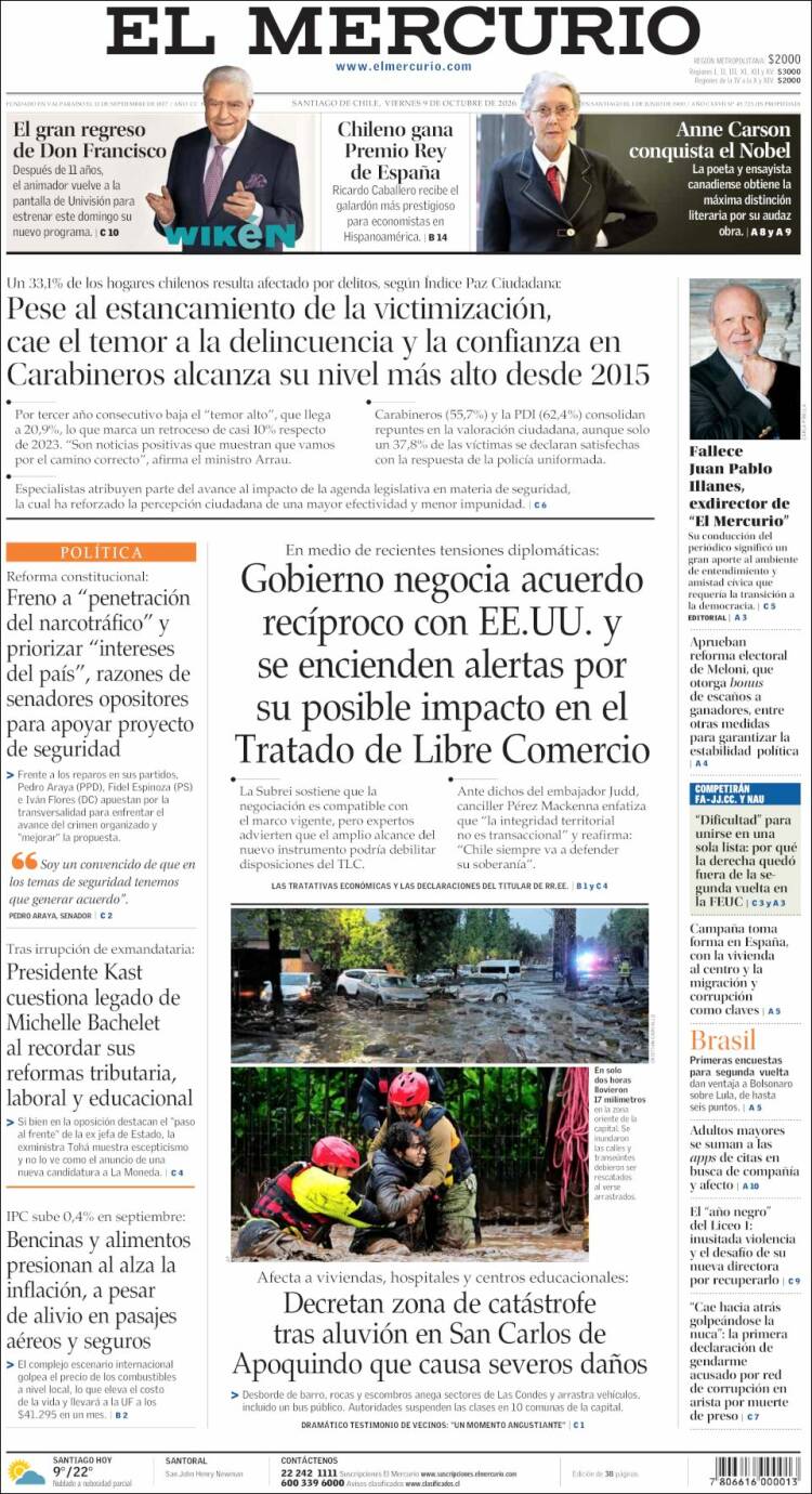 Portada de El Mercurio (Chile)