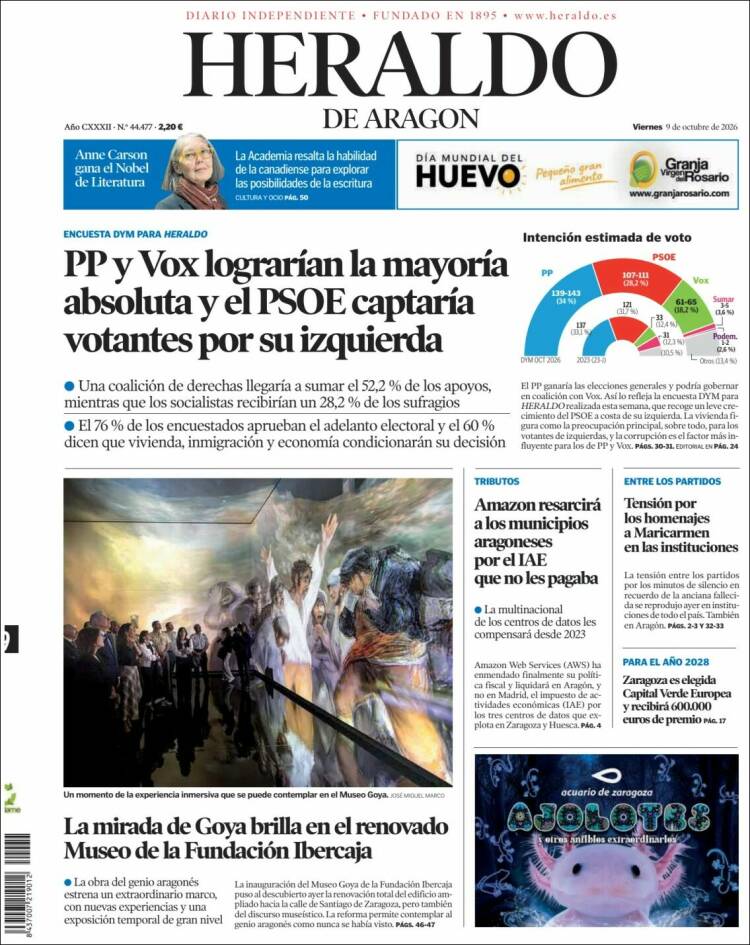 Portada de Heraldo de Aragón (Espa&ntilde;a)