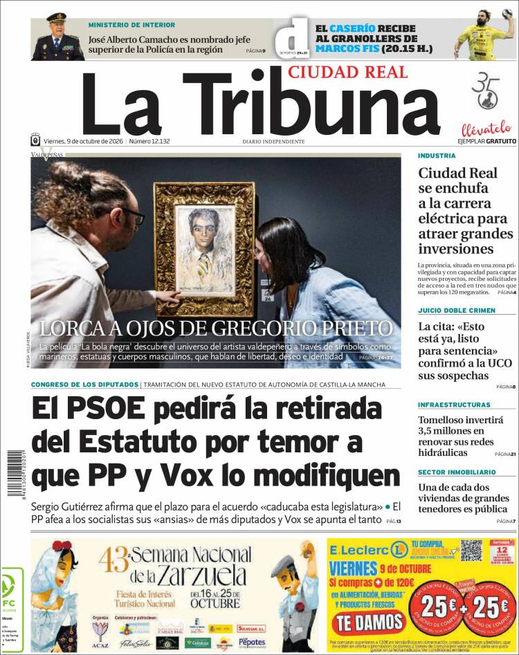 Portada de La Tribuna de Ciudad Real (Espa&ntilde;a)