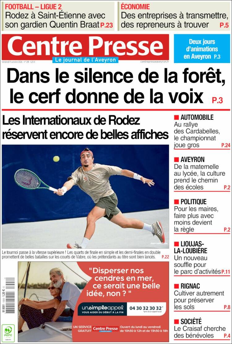 Portada de Centre Presse (Francia)