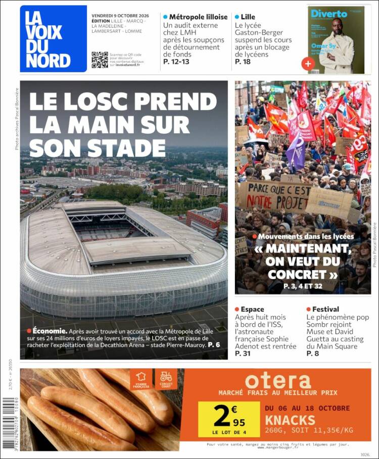 Portada de La Voix du Nord (Francia)