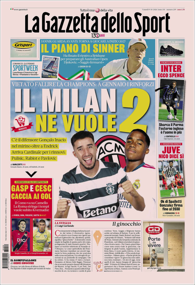 Portada de La Gazzetta dello Sport (Italia)