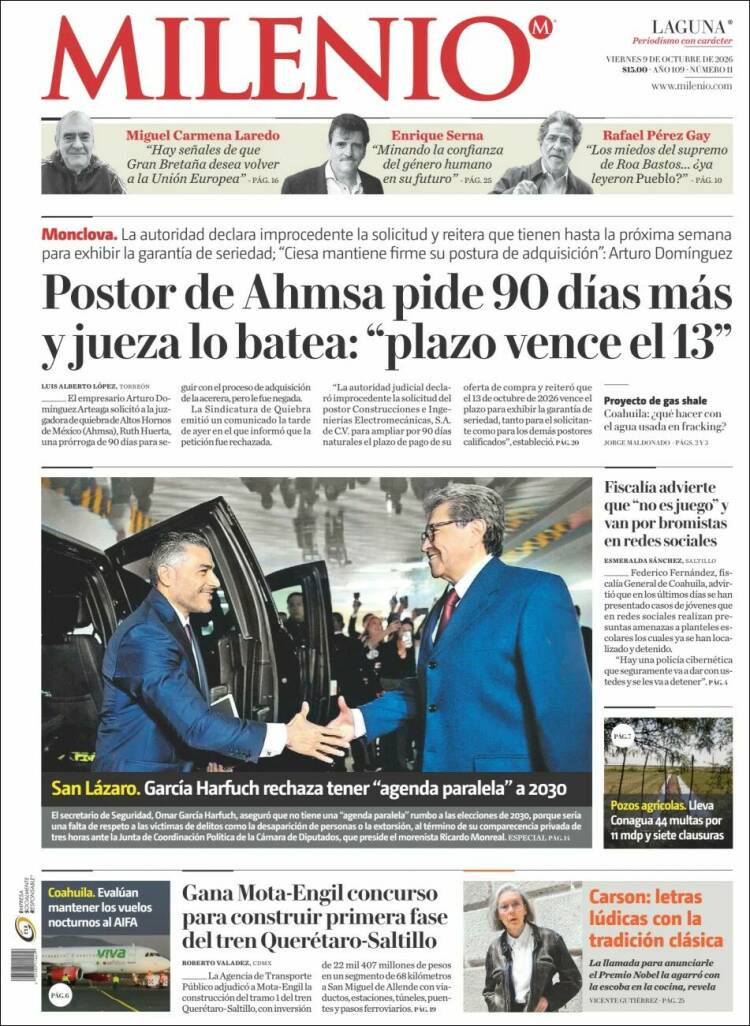 Portada de Milenio - Laguna (M&eacute;xico)