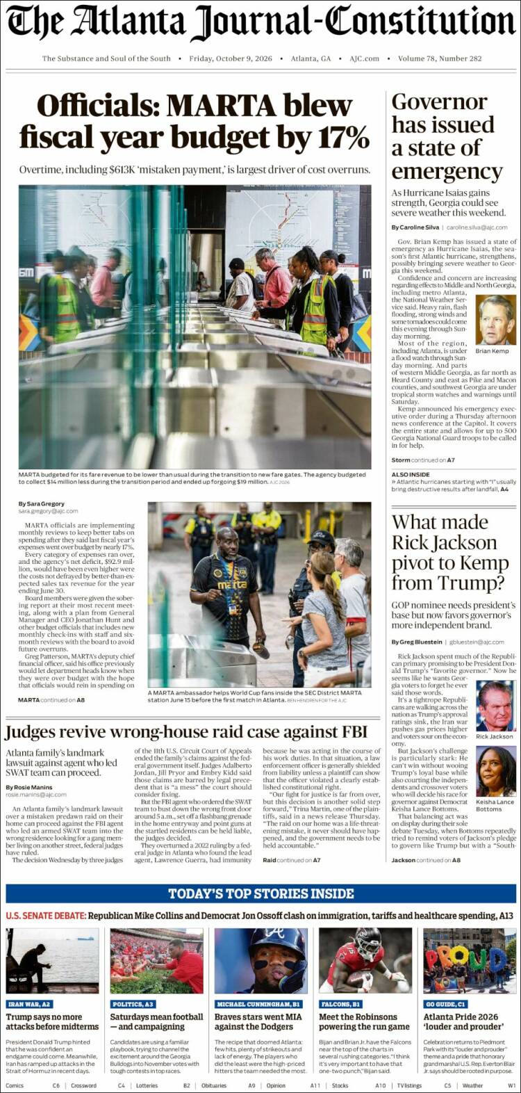 Portada de The Atlanta Journal-Constitution (USA)