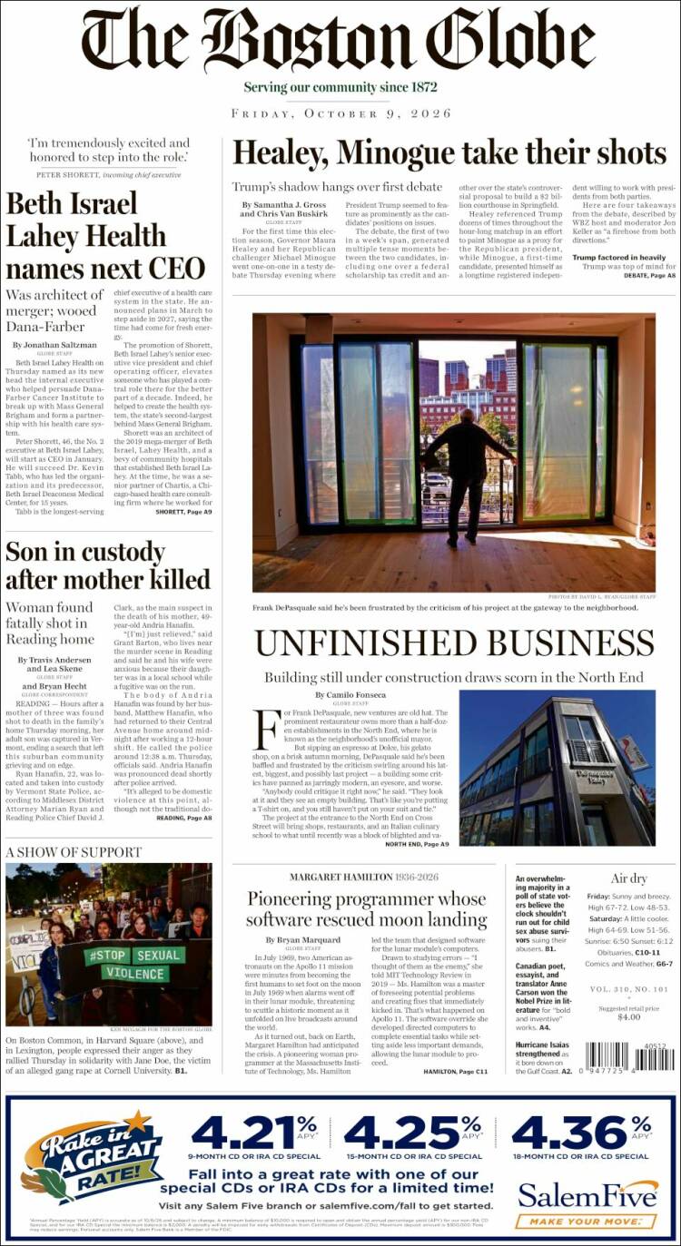 Portada de Boston Globe (USA)
