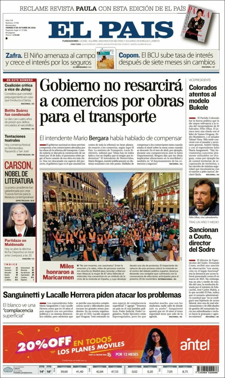 Portada de El País (Uruguay)