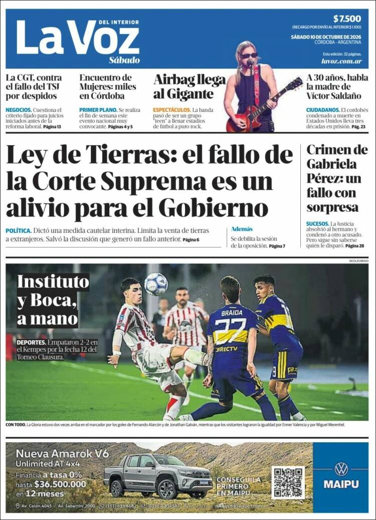 Portada de La Voz del Interior (Argentina)