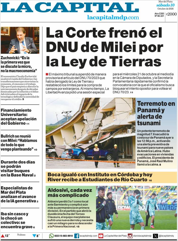 Portada de Diario La Capital - Mar del Plata (Argentina)