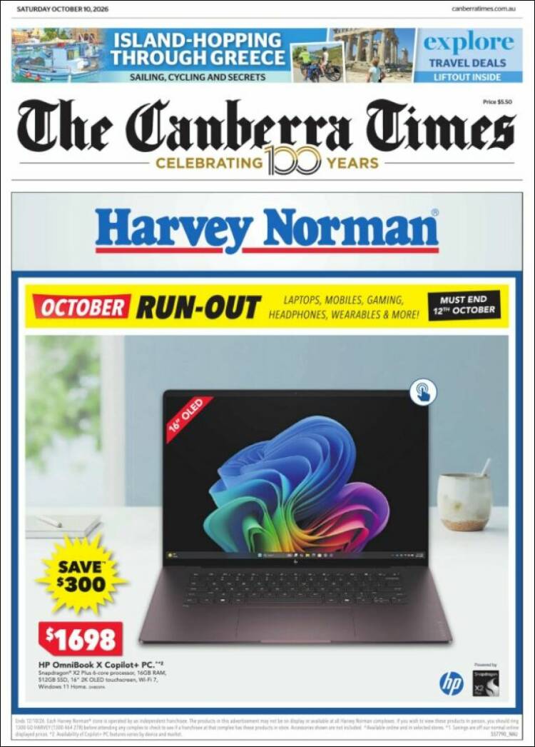 Portada de The Canberra Times (Australia)