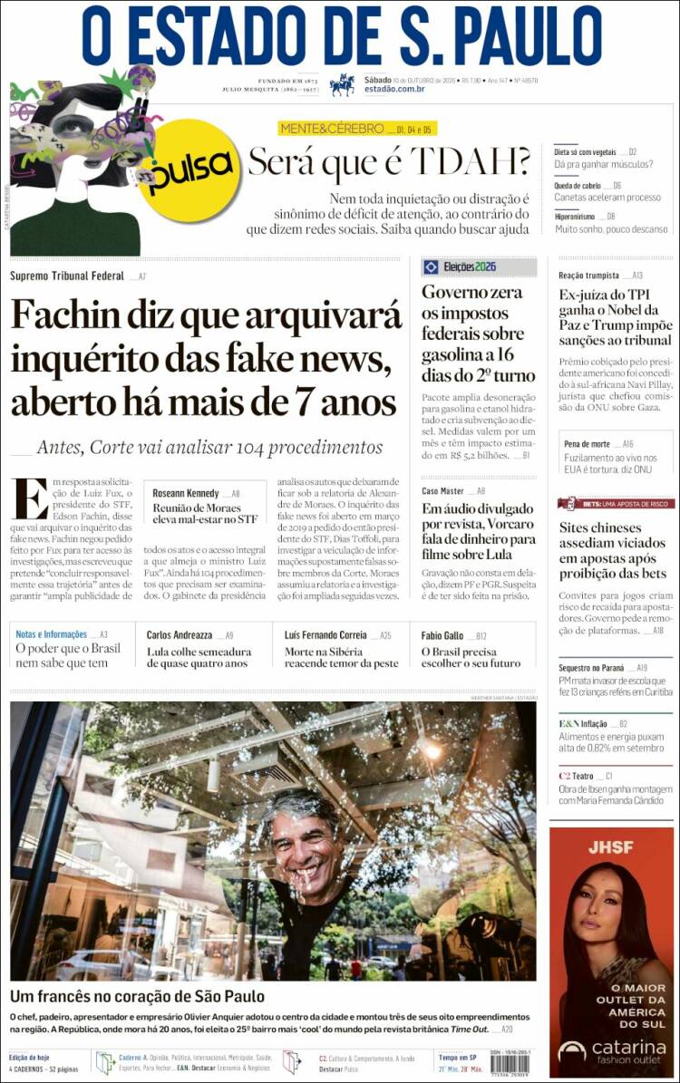 Portada de O Estado de São Paulo (Brasil)