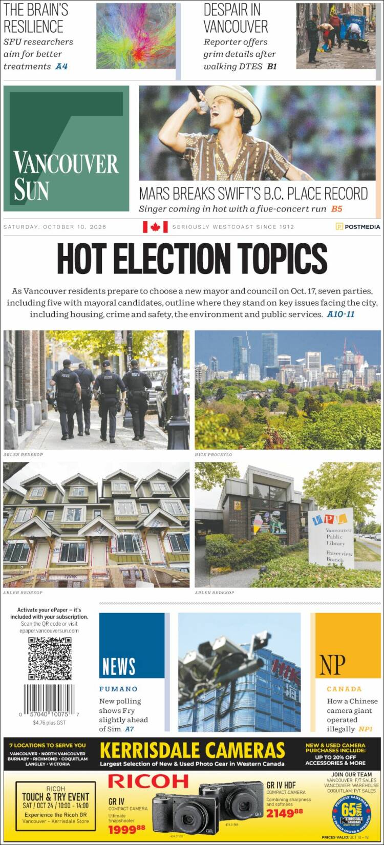Portada de The Vancouver Sun (Canad&aacute;)