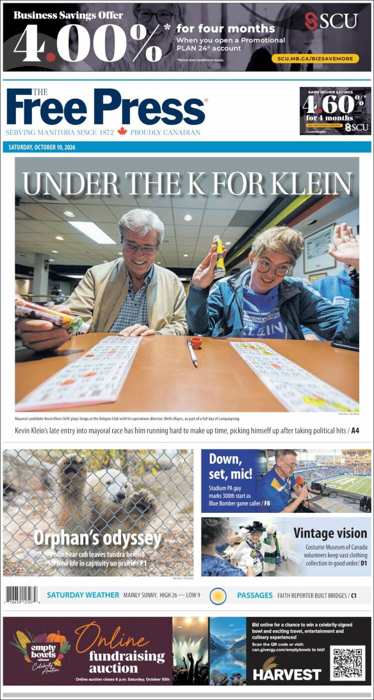 Portada de Winnipeg Free Press (Canad&aacute;)