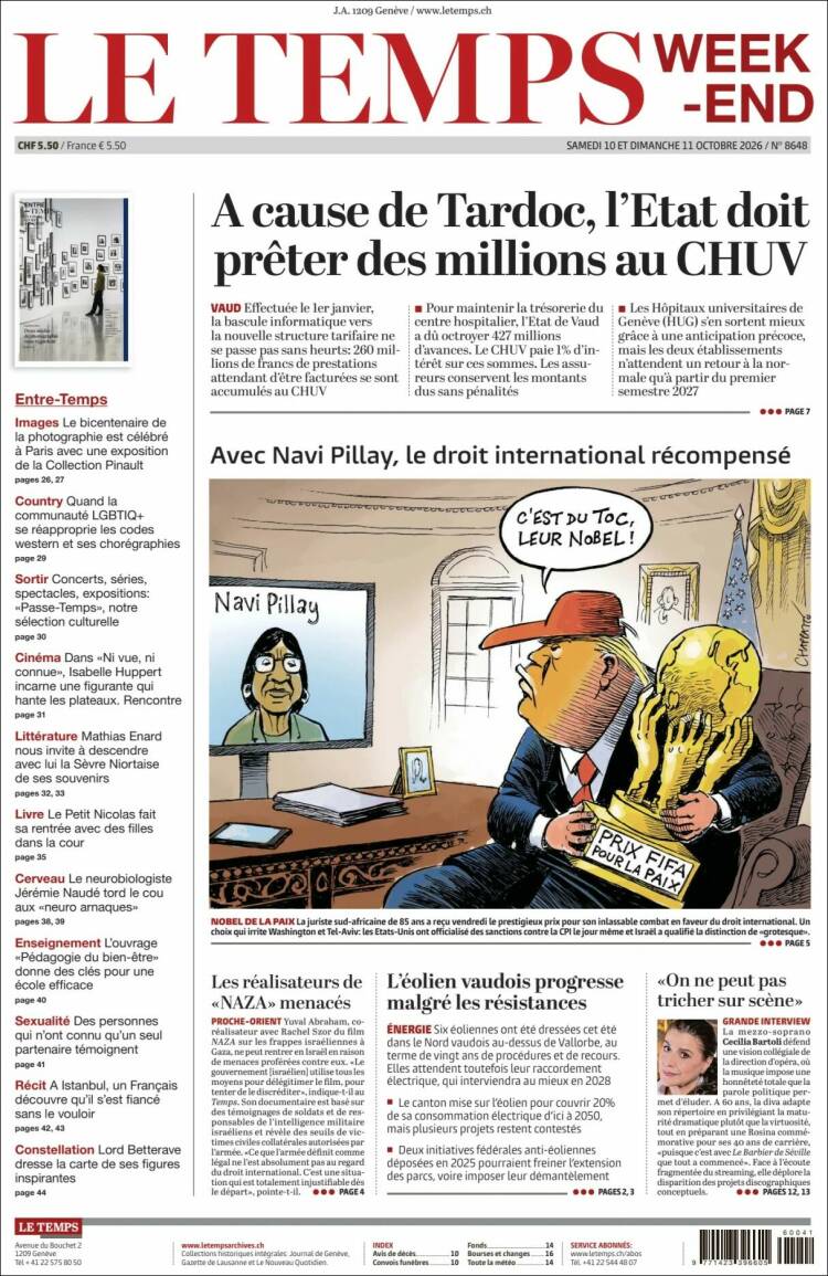 Portada de Le Matin (Suiza)