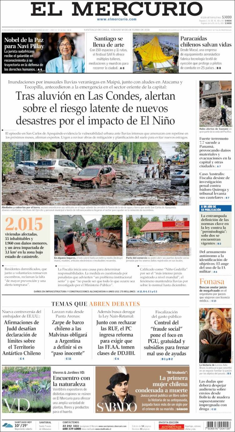 Portada de El Mercurio (Chile)