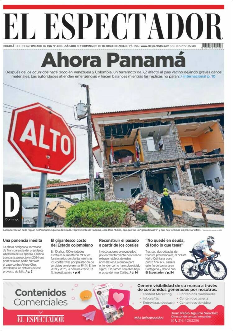Portada de El Espectador (Colombia)