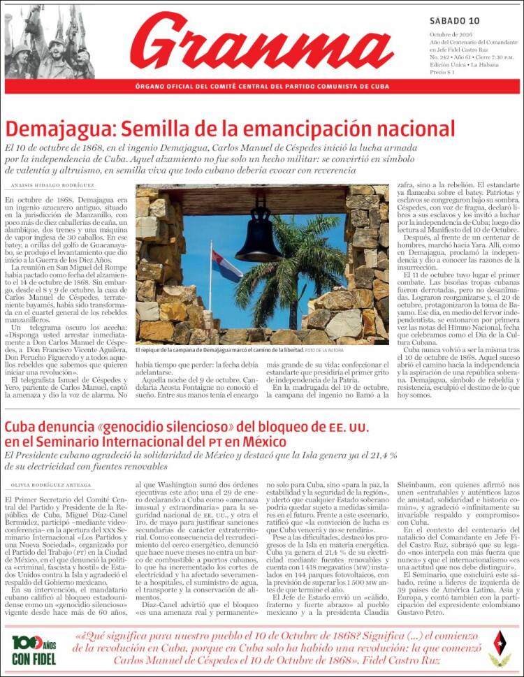 Portada de Granma (Cuba)