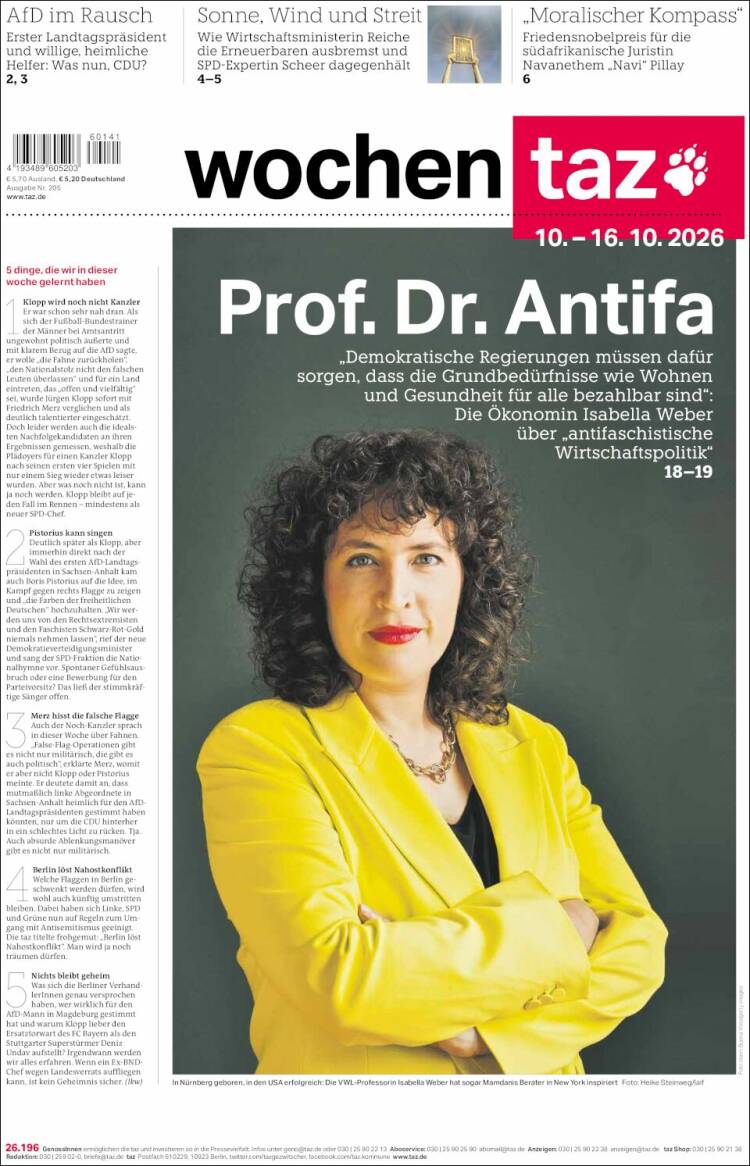 Portada de Die Tageszeitung (Alemania)