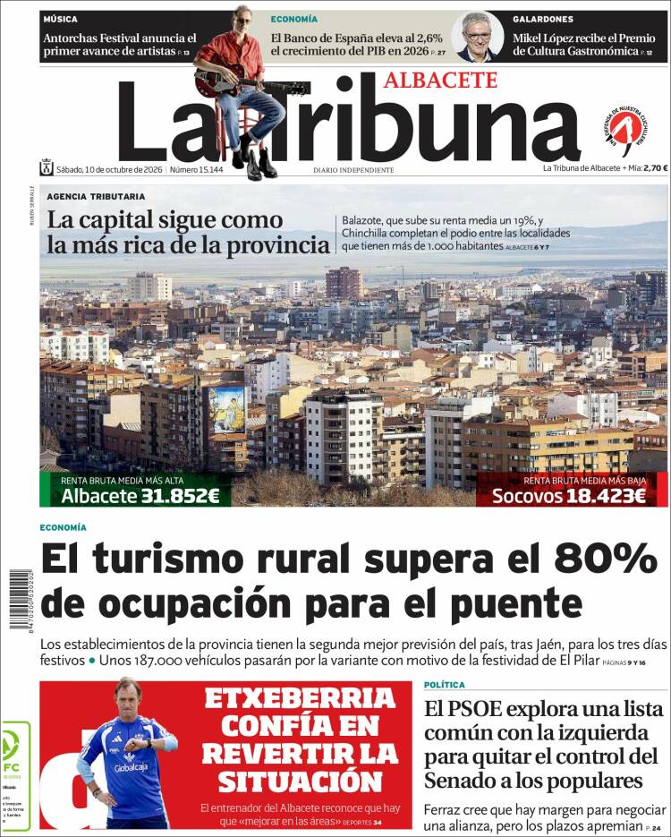 Portada de La Tribuna de Albacete (Espa&ntilde;a)