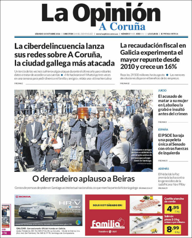 Portada de La Opinión de A Coruña (Espa&ntilde;a)