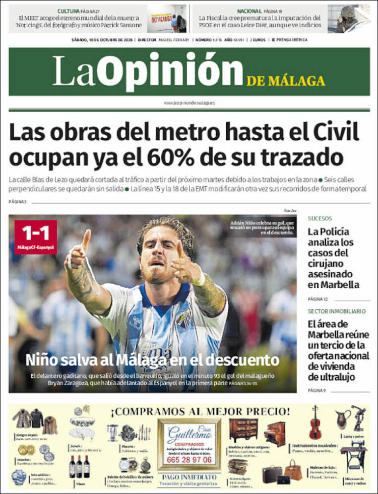 Portada de La Opinión de Málaga (Espa&ntilde;a)