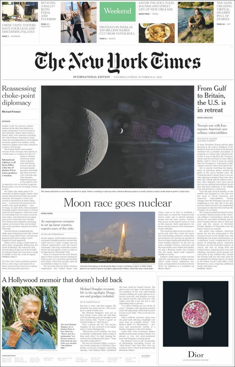 Portada de International New York Times (Europa)
