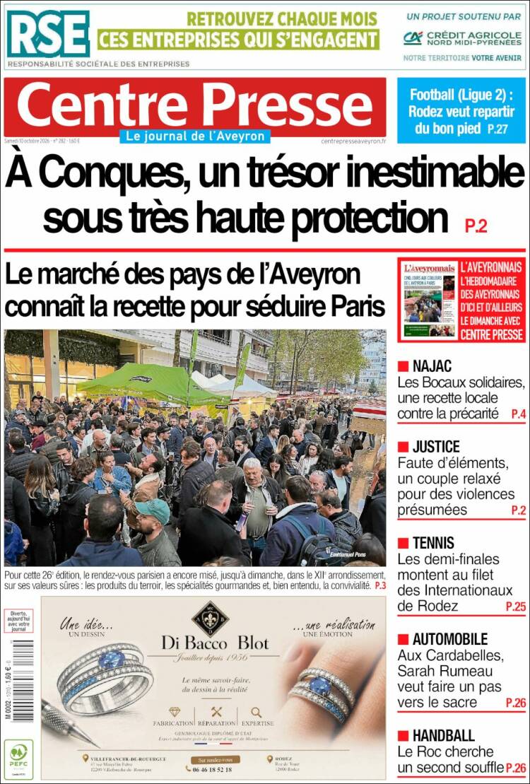 Portada de Centre Presse (Francia)