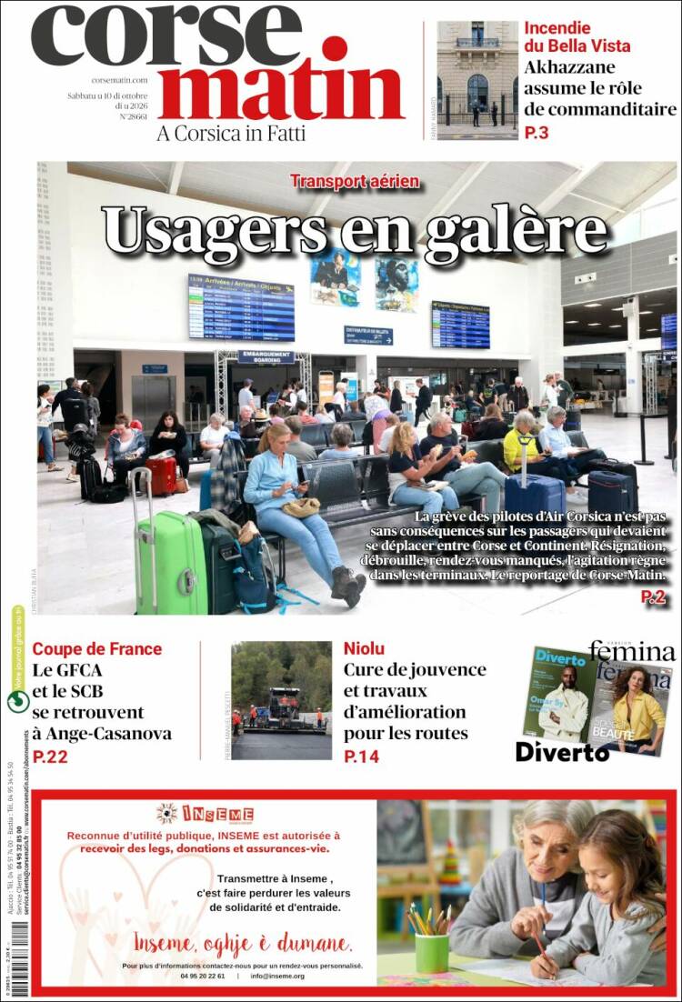 Portada de Corse-Matin (Francia)