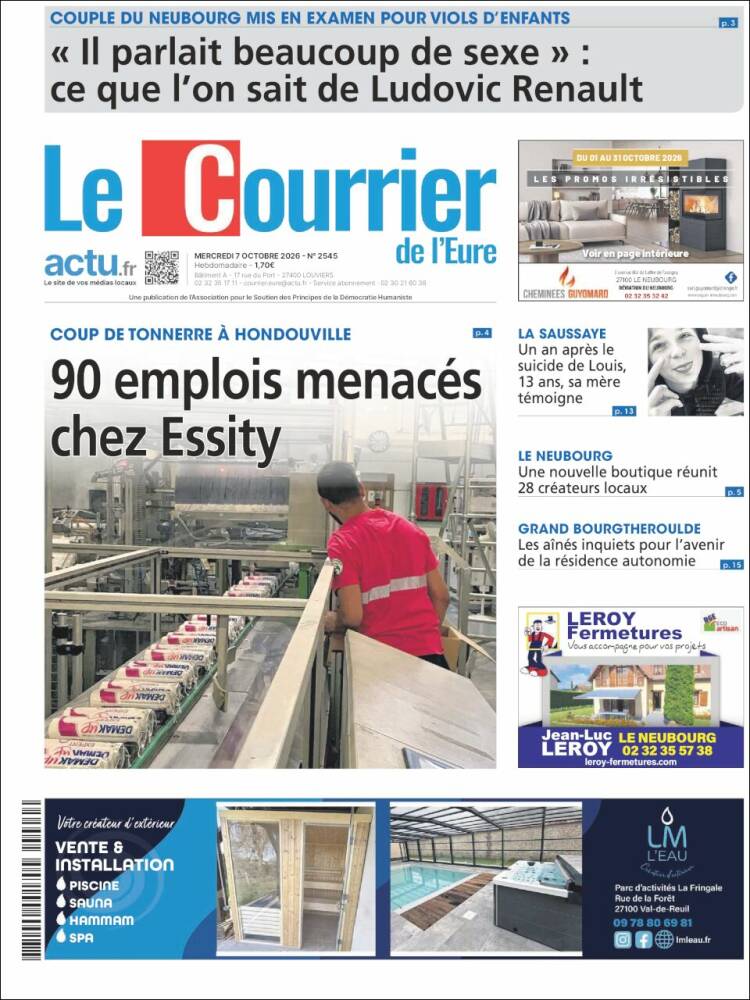 Portada de Le Courrier de l'Ouest (Francia)