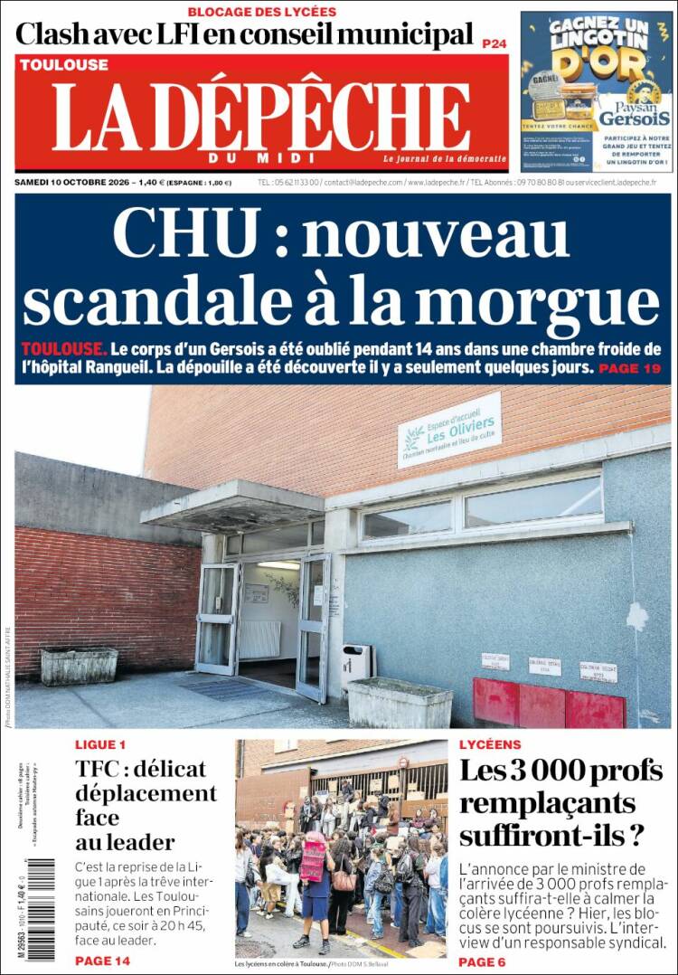 Portada de La Dépêche du Midi (Francia)