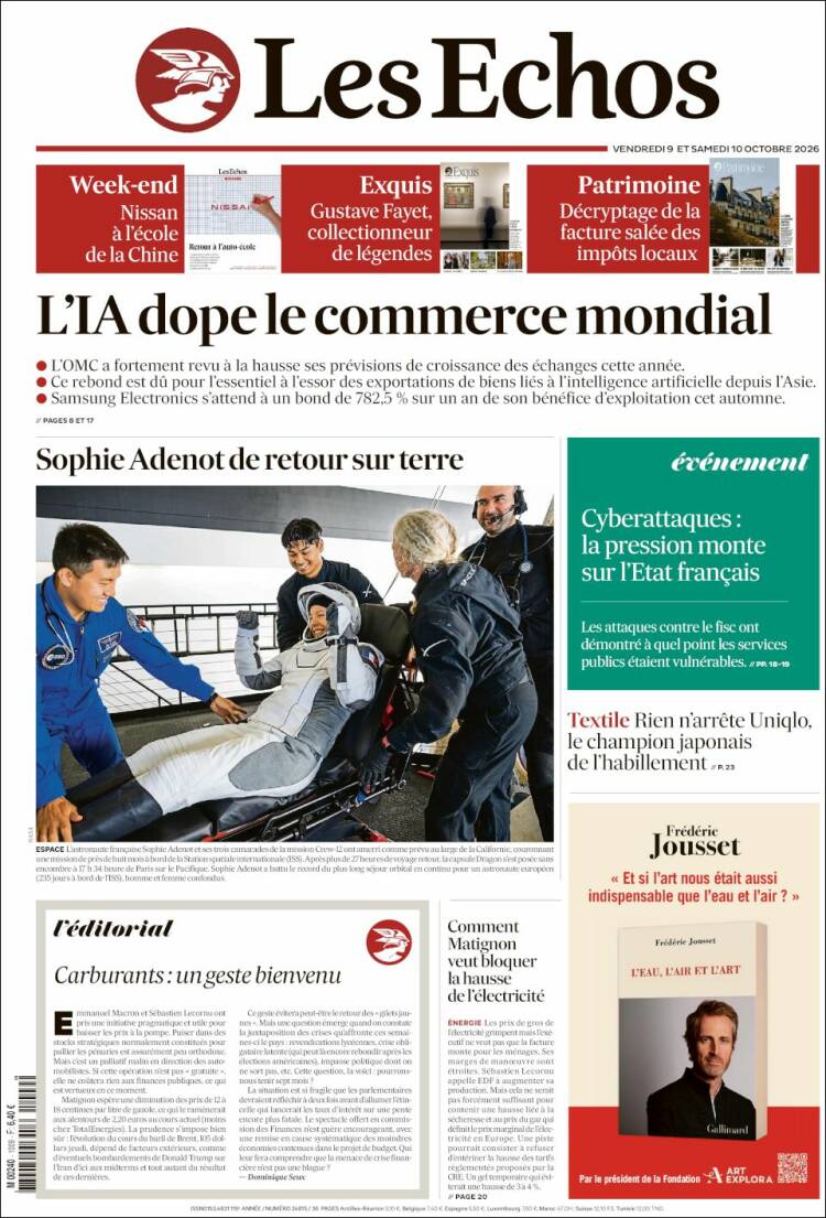Portada de Les Echos (Francia)