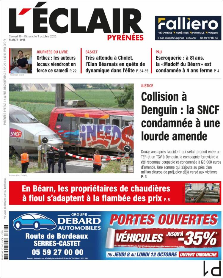 Portada de L'Eclair des Pyrénées (Francia)