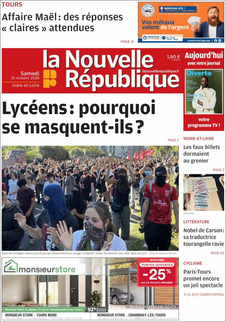 Portada de La Nouvelle Republique (Francia)