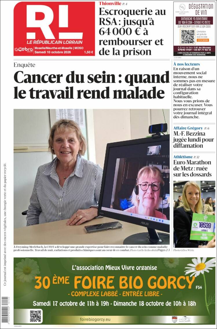 Portada de Le Republicain Lorrain (Francia)