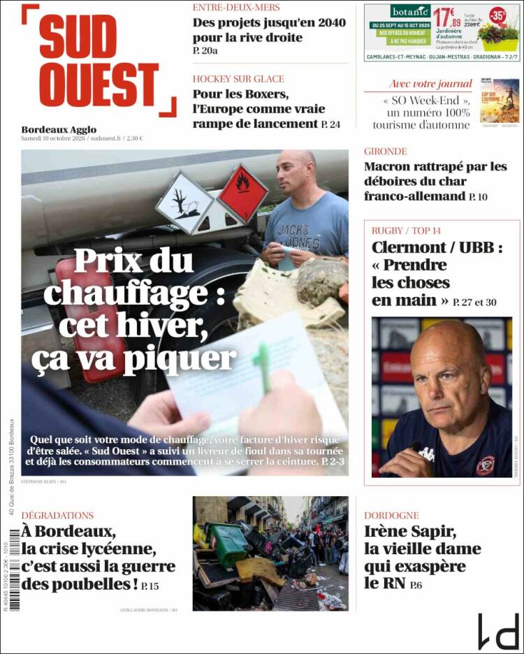 Portada de Sud Ouest (Francia)