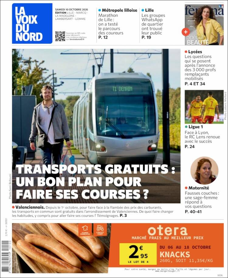 Portada de La Voix du Nord (Francia)