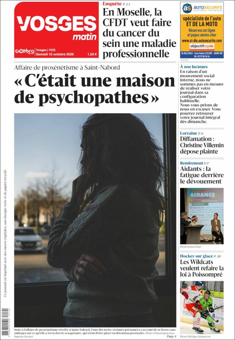 Portada de Vosges Matin (Francia)