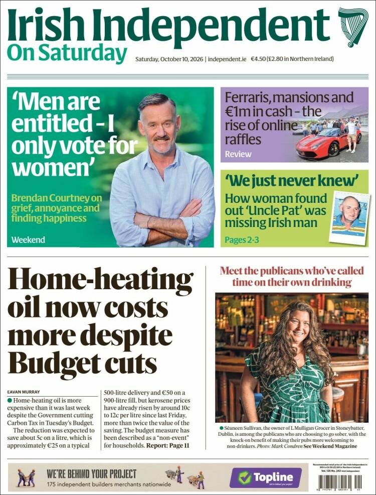 Portada de Irish Independent (Irlanda)