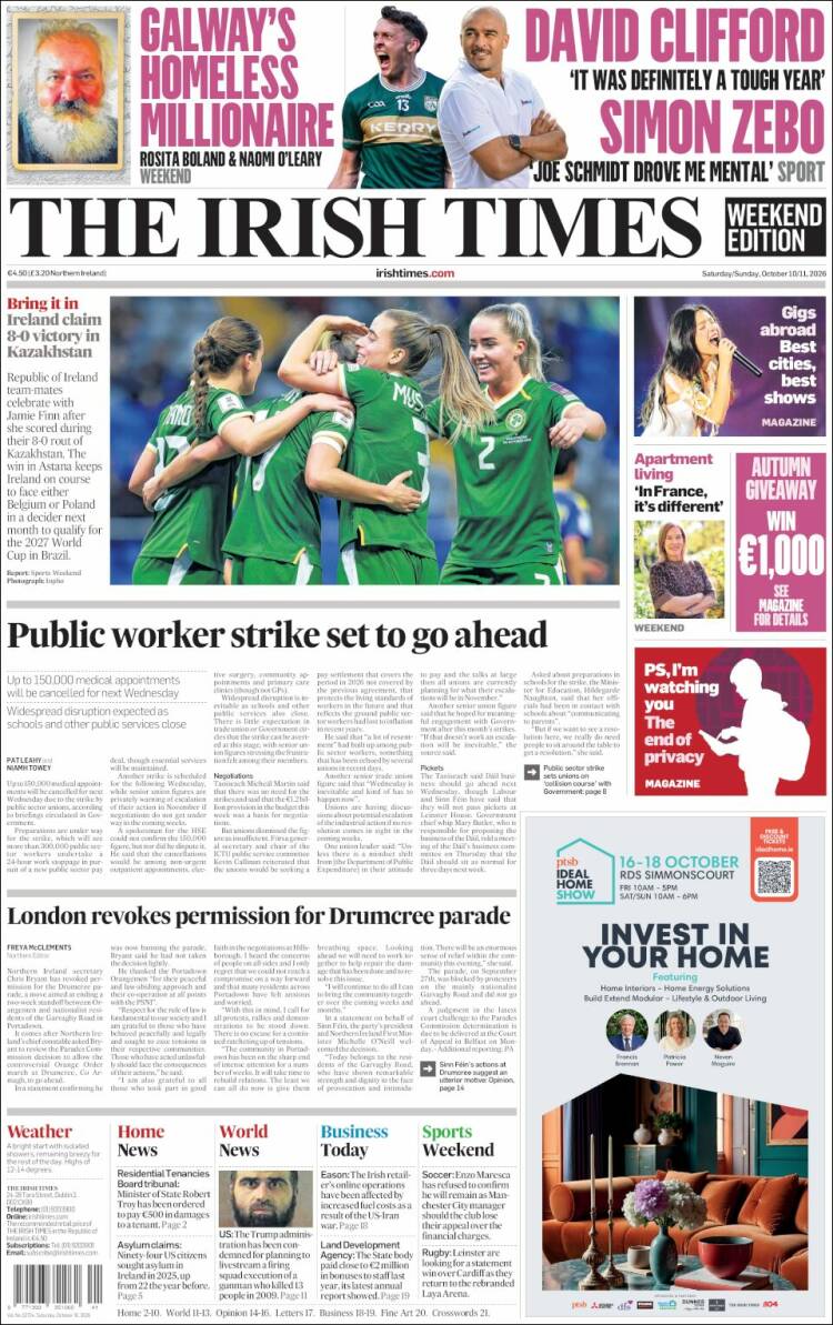Portada de Irish Times (Irlanda)