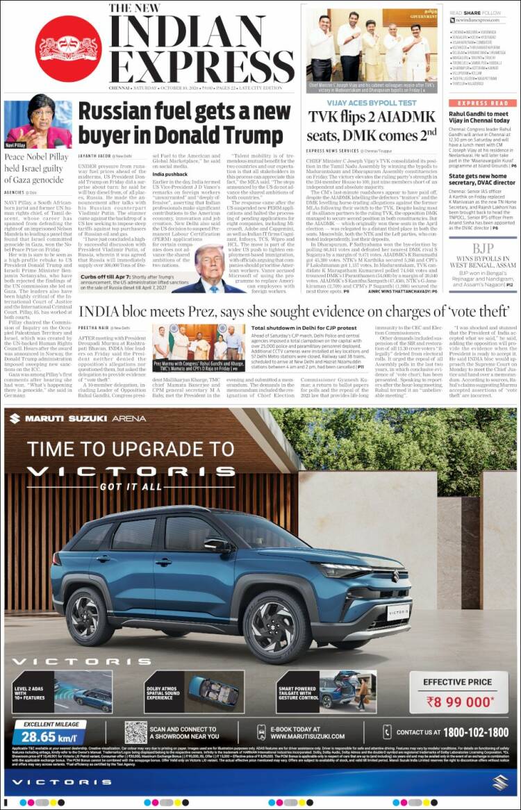 Portada de New Indian Express (India)