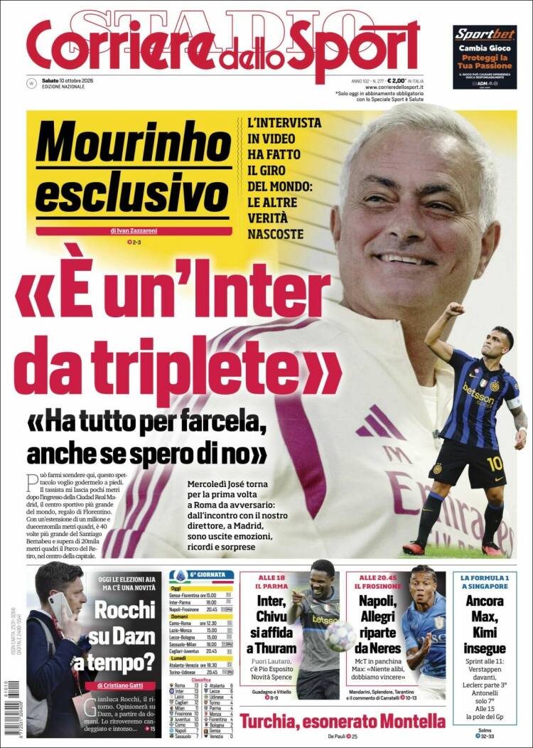 Portada de Corriere dello Sport (Italia)