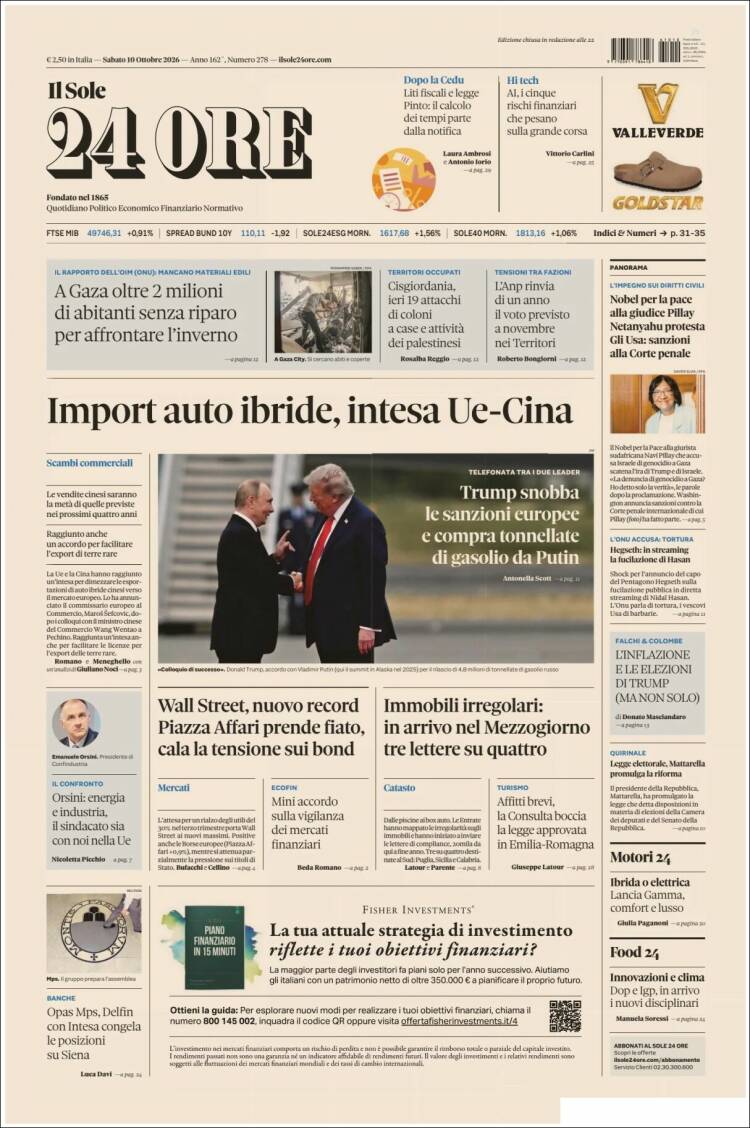 Portada de Il Sole 24 ORE (Italia)