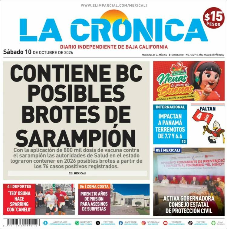 Portada de La Crónica de Baja California (M&eacute;xico)