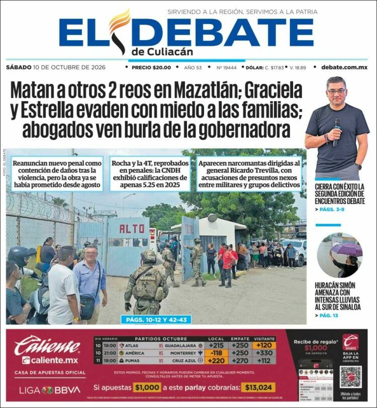 Portada de El Debate de Culiacán (M&eacute;xico)
