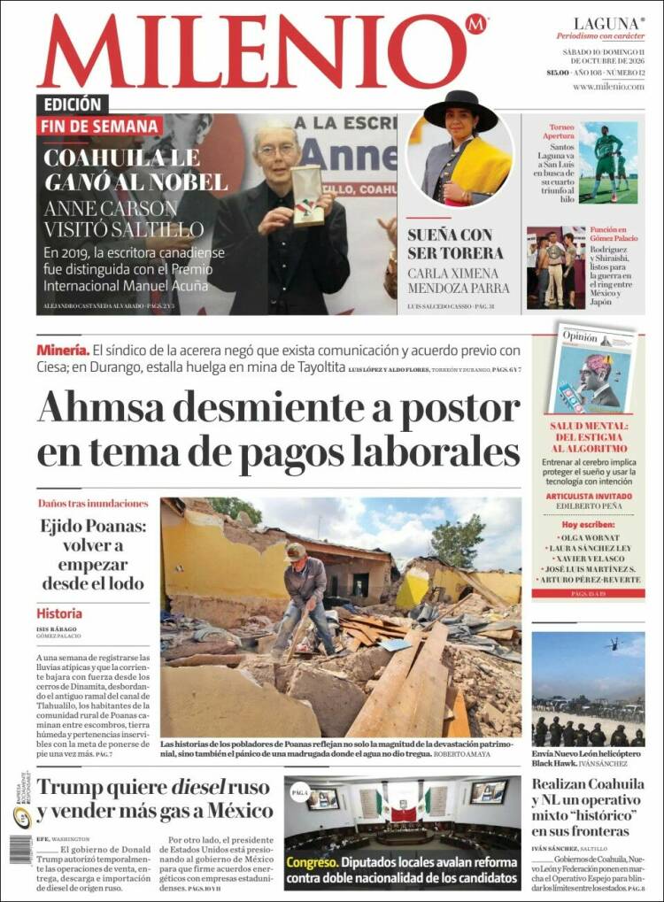 Portada de Milenio - Laguna (M&eacute;xico)