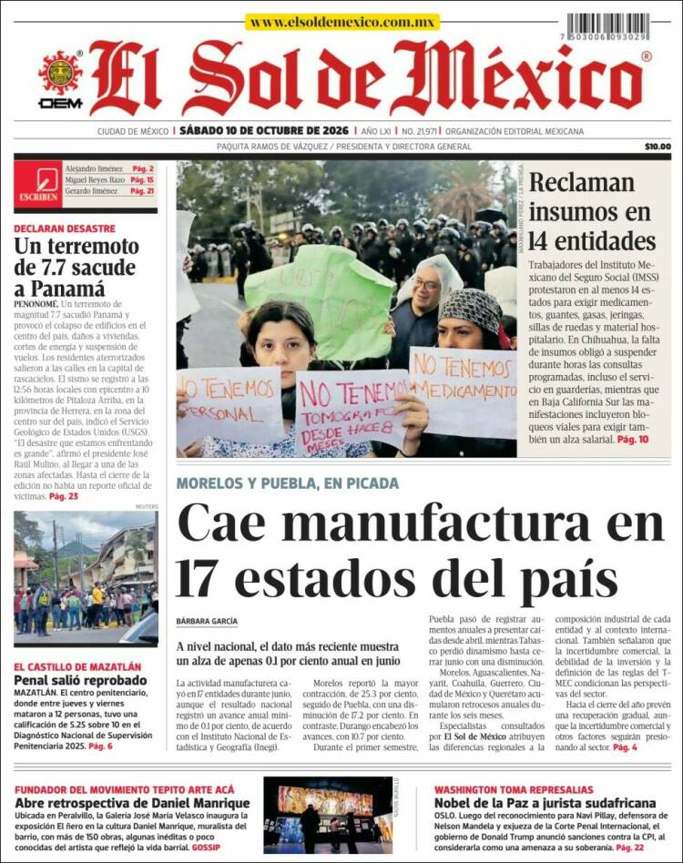 Portada de El Sol de México (M&eacute;xico)