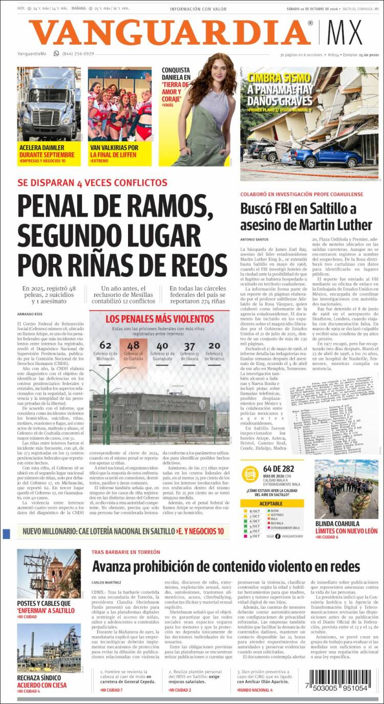 Portada de Vanguardia (M&eacute;xico)